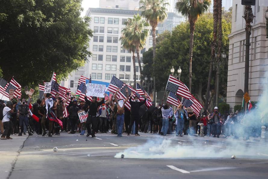 Protest against federal immigration sweeps, in Los Angeles