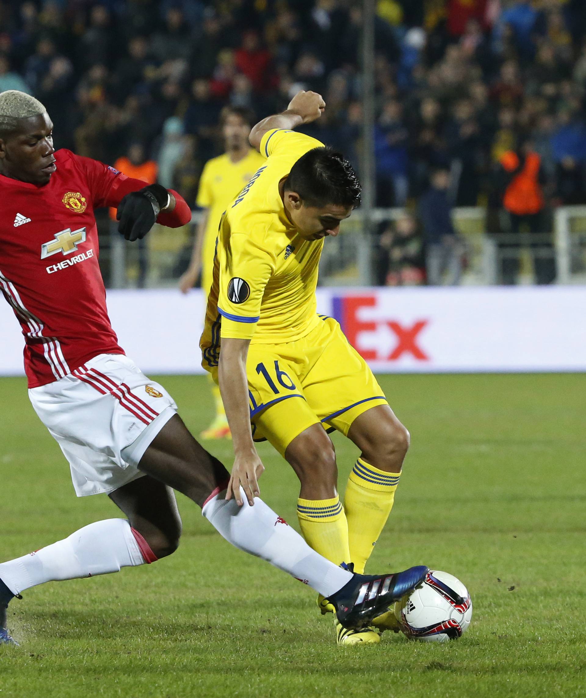 FC Rostov's Christian Noboa in action with Manchester United's Paul Pogba