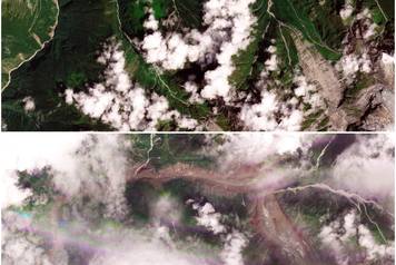 Satellite images show torrent of rock and ice high in Nepalese mountain valley after Nepal-China disaster