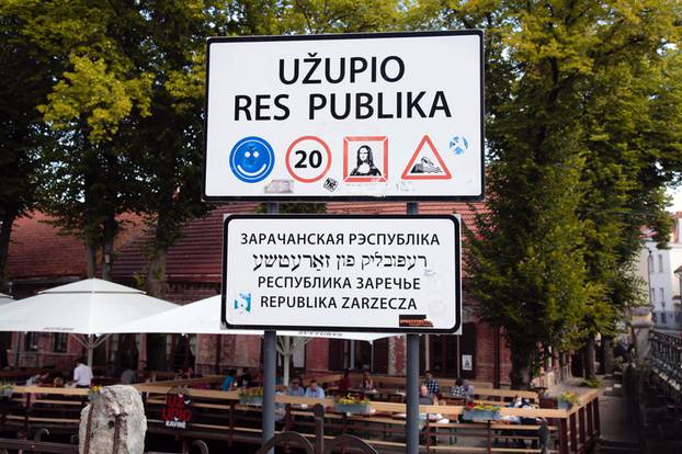 Funny road sign on republic Uzupis in Old Town, Vilnius, Lithuan