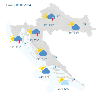 Vrijeme danas: Nestabilno i vruće, ali bez oluje na Oluju