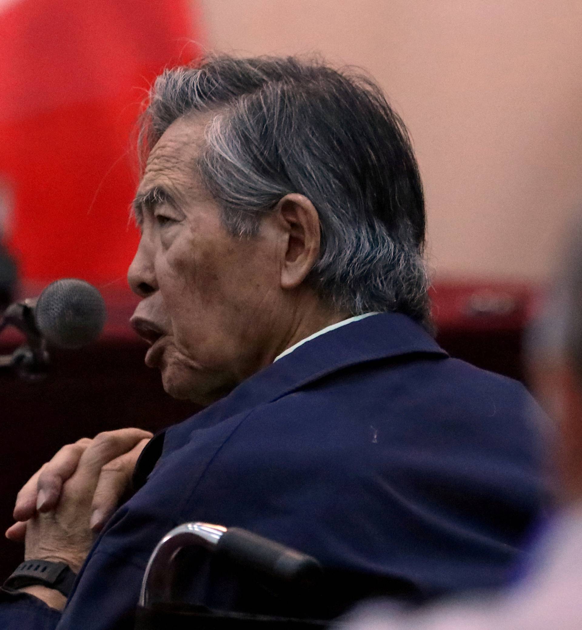 FILE PHOTO: Former President of Peru Alberto Fujimori attends a trial as a witness at the navy base in Callao