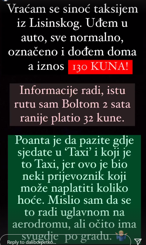 Petko šokiran cijenom taksija: 'Informacije radi, pripazite svi'