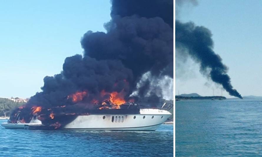 VIDEO Buktinja kod Biograda: Gori jahta, vatrogasci na terenu