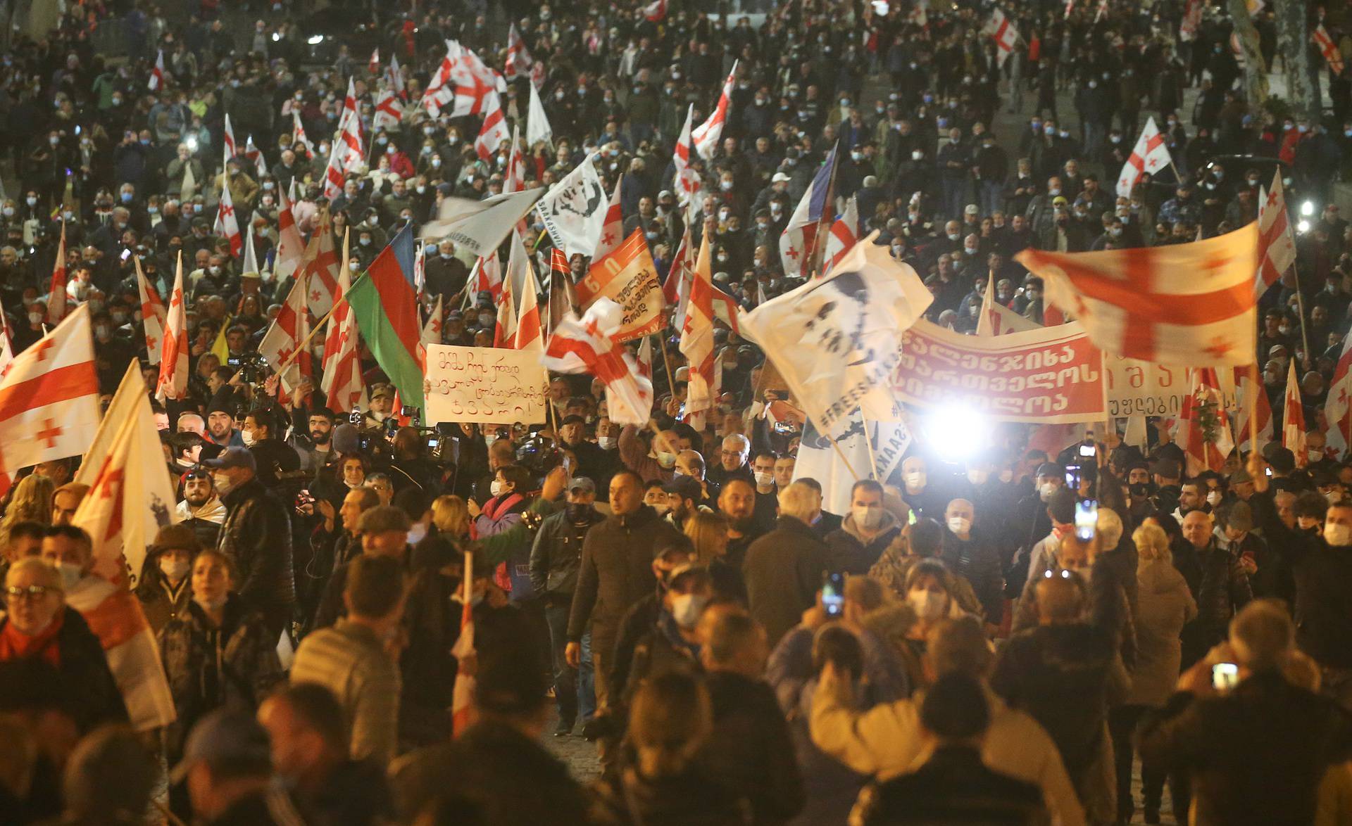 Georgian opposition supporters hold a rally in support of jailed ex-president Saakashvili in Tbilisi