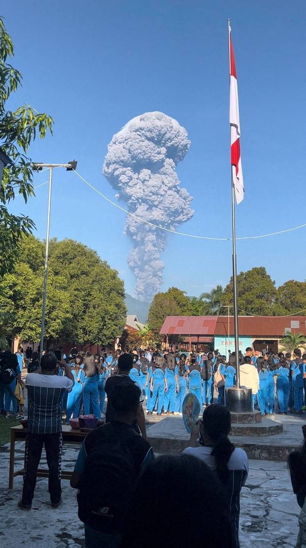 FILE PHOTO: Smoke after the eruption of Mount Dukono in North Halmahera Regency