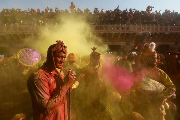 "Lathmar Holi" celebrations in Nandgaon village