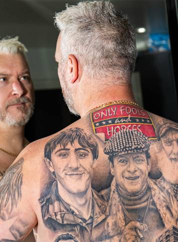 Dad gets full back Only Fools and Horses tattoo in tribute to "timeless" sitcom