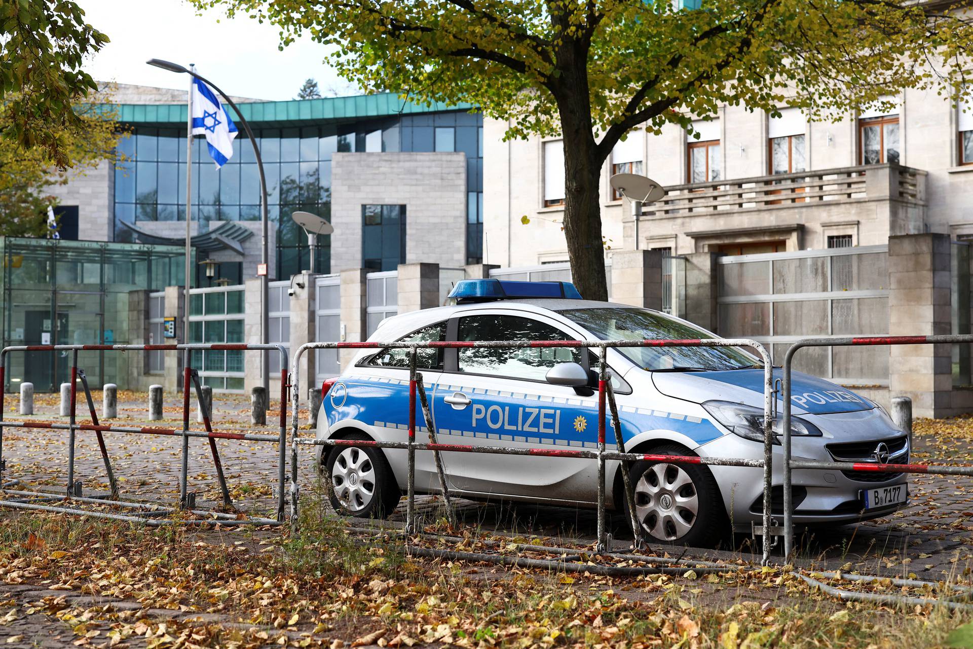 Police secure the area of the embassy of Israel in Berlin