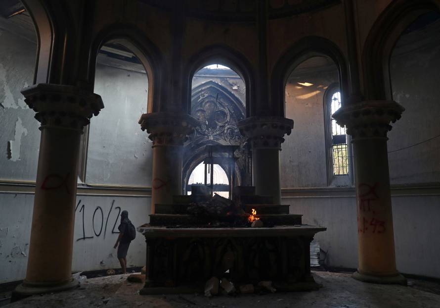 Protest against Chile's government during the one-year anniversary in Santiago of the protests and riots in 2019