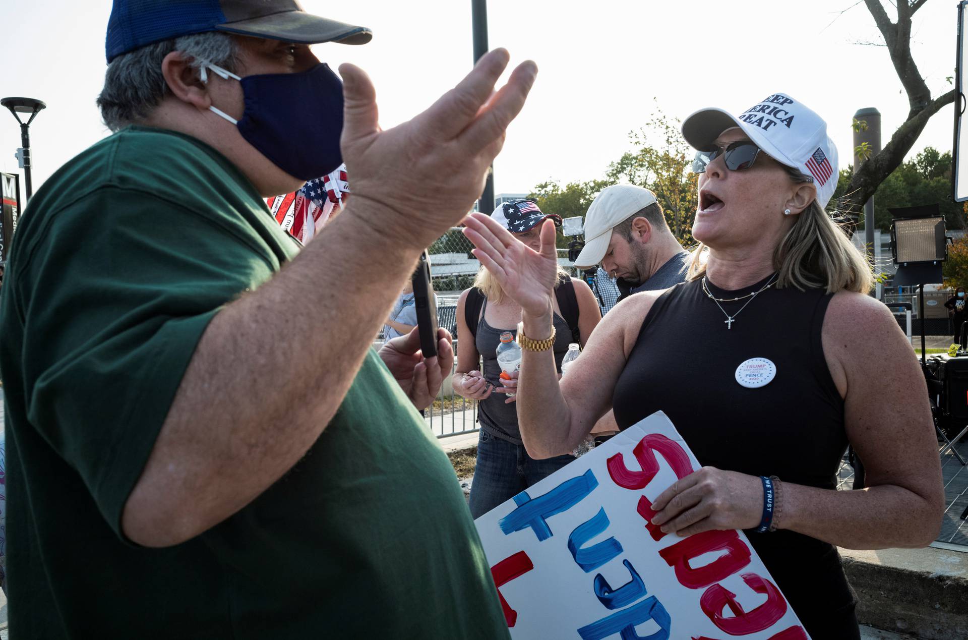 Supporters rally for U.S. President Donald Trump outside of Walter Reed National Military Medical Center