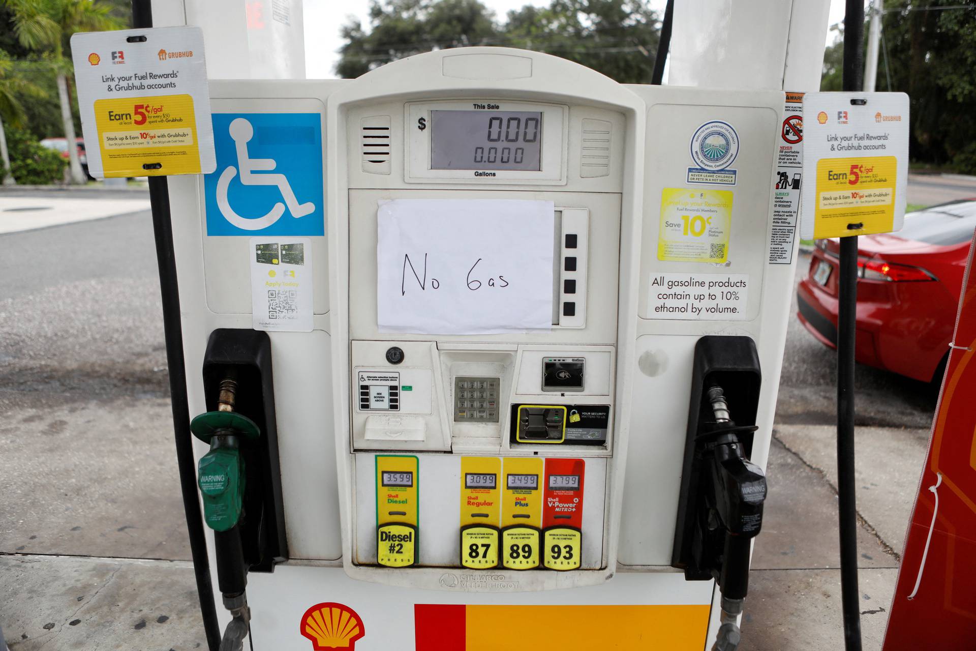 A gas station runs out of fuel as residents evacuate before for Hurricane Milton's arrival in St. Petersburg