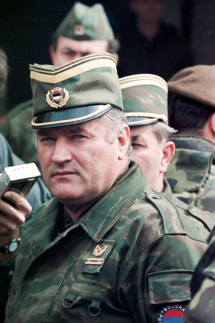 Bosnian Serb General Ratko Mladic leaves a meeting at the airport in Sarajevo