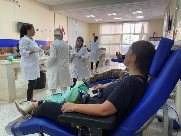 People donate blood following a powerful earthquake in Morocco