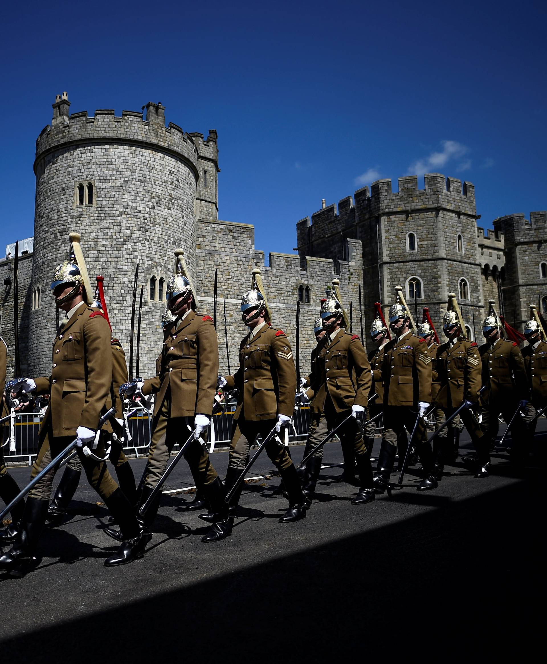 Military personnel take part in rehearsals for the wedding of Britain's Prince Harry and Meghan Markle in Windsor