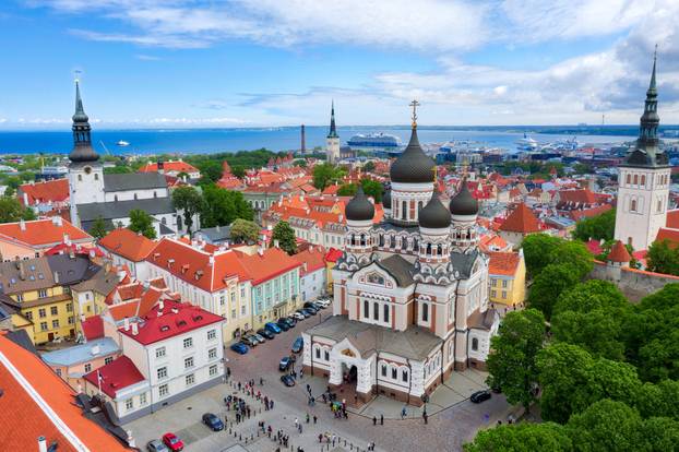 Aerial of central Tallinn, Estonia, taken in May 2019
