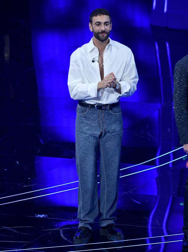 Sanremo, 74th Italian Song Festival, First Evening. Marco Mengoni and the guests on stage