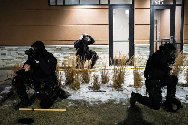 Protest outside the hotel where Bovino, who has been removed from his role, is reportedly staying, in Maple Grove