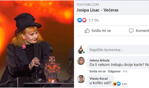 Komentar ispod objave Josipe Lisac postao hit na Facebooku: 'Uljep&scaron;ali ste mi ve&ccaron;er, hvala!'