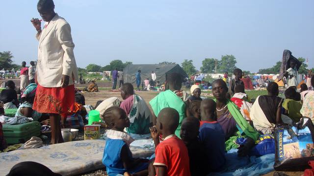 Displaced South Sudanese families are seen in a camp for internally displaced people in the UNMISS compound in Tomping, Juba, South Sudan 
