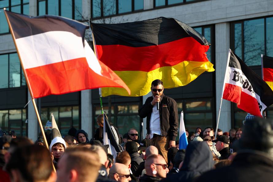 Right-wing protest in Friedrichshain district in Berlin
