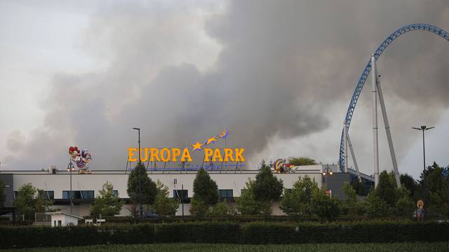 Smoke rises from a fire at the Europa Park in Rust