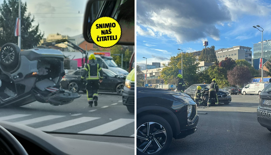 Auto završio na krovu nakon sudaru u Zagrebu: 'Stigli su i vatrogasci. Sve je puno stakla'