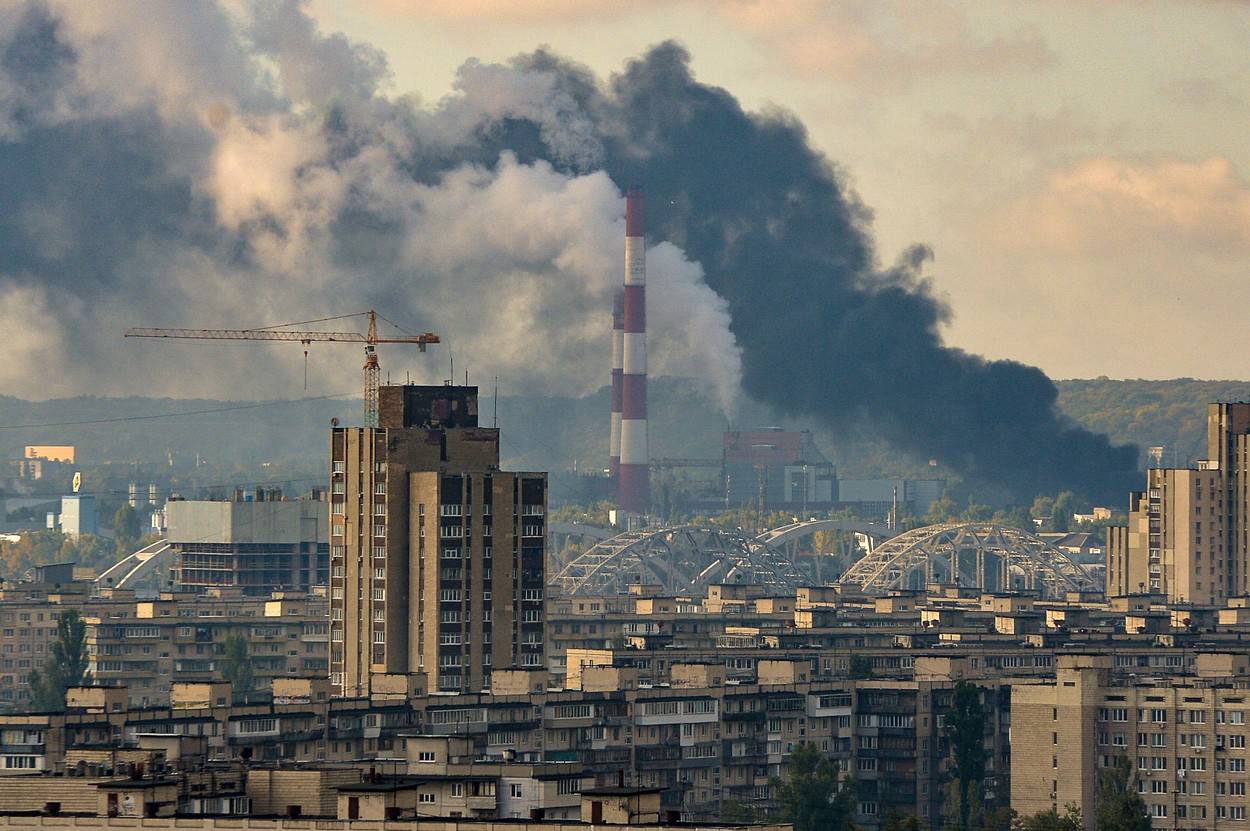 Smoke rises over Kyiv after a russian missile attacks, Ukraine - 10 Oct 2022