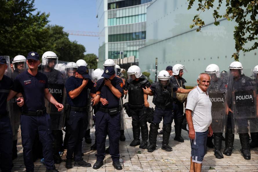 Protest against a planned luxury resort backed by a company linked to Jared Kushner, the son-in-law of U.S. President Trump, in Tirana