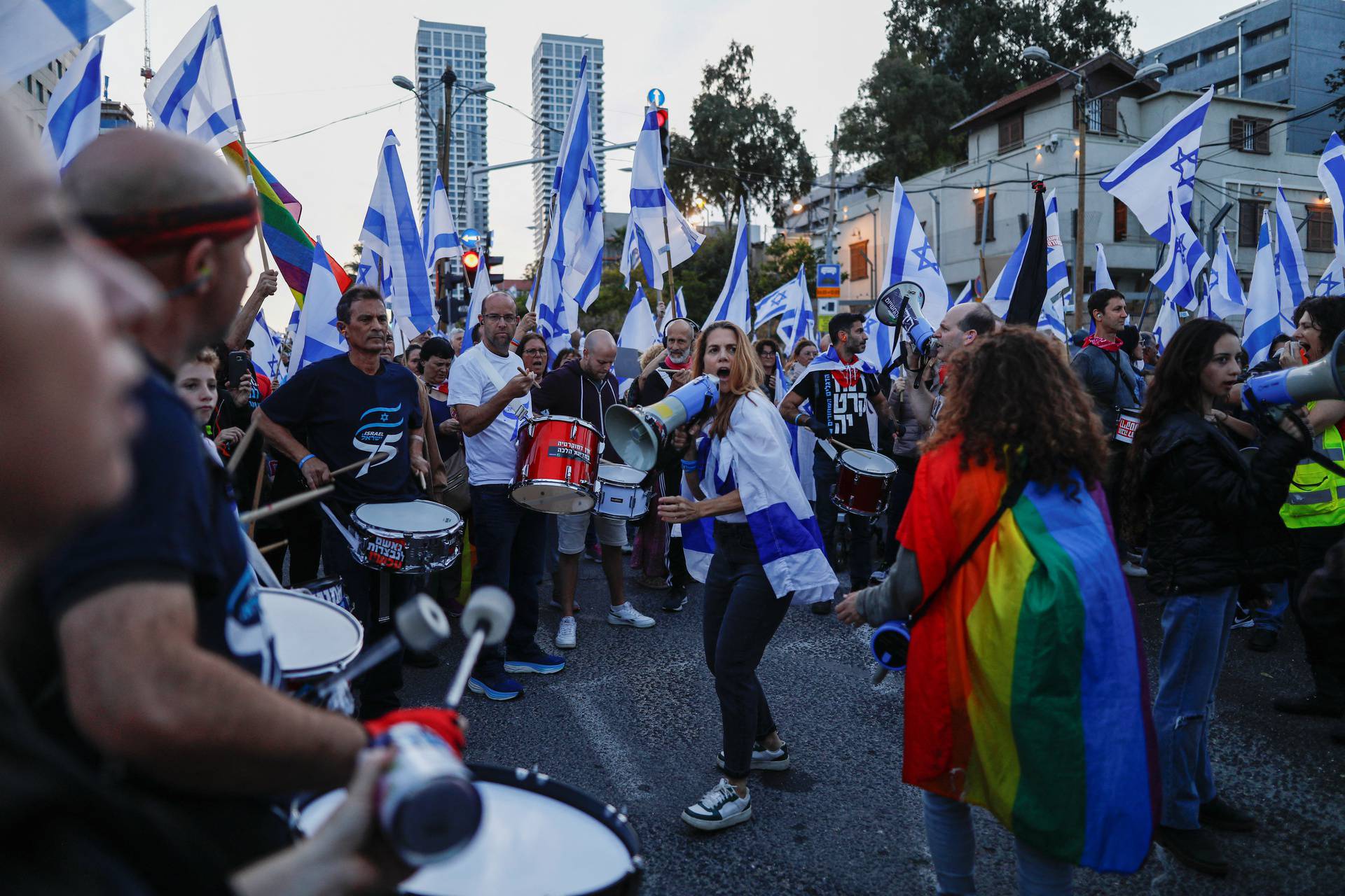 Demonstration against Israel's nationalist coalition government's judicial overhaul, in Tel Aviv