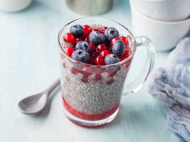 Almond milk chia pudding with fresh berries