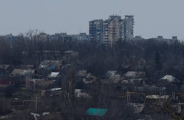 A view of destroyed residential buildings in Avdiivka