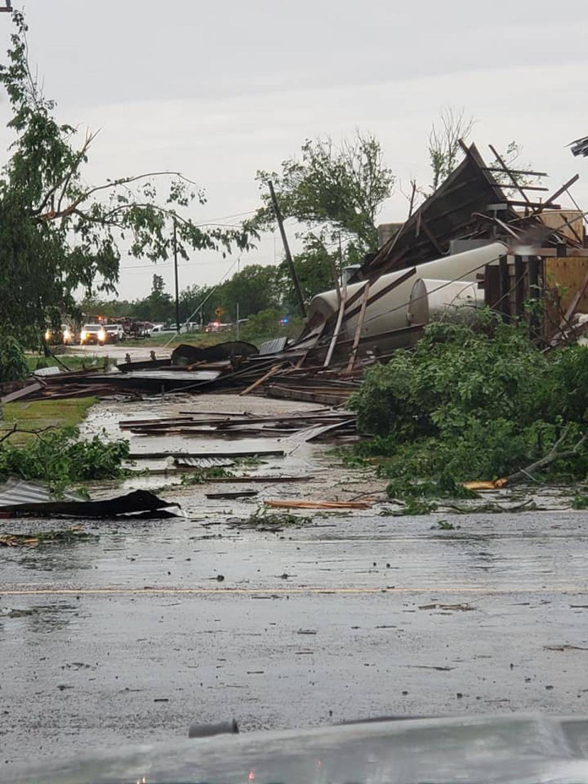 Debris seen in the aftermath of a tornado in Franklin, Texas, U.S., in this image from social media