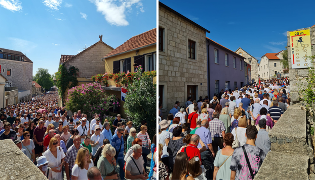 FOTO Procesija u Sinju: Časne mole, a kraj njih gospođa s torbicom u duginim bojama