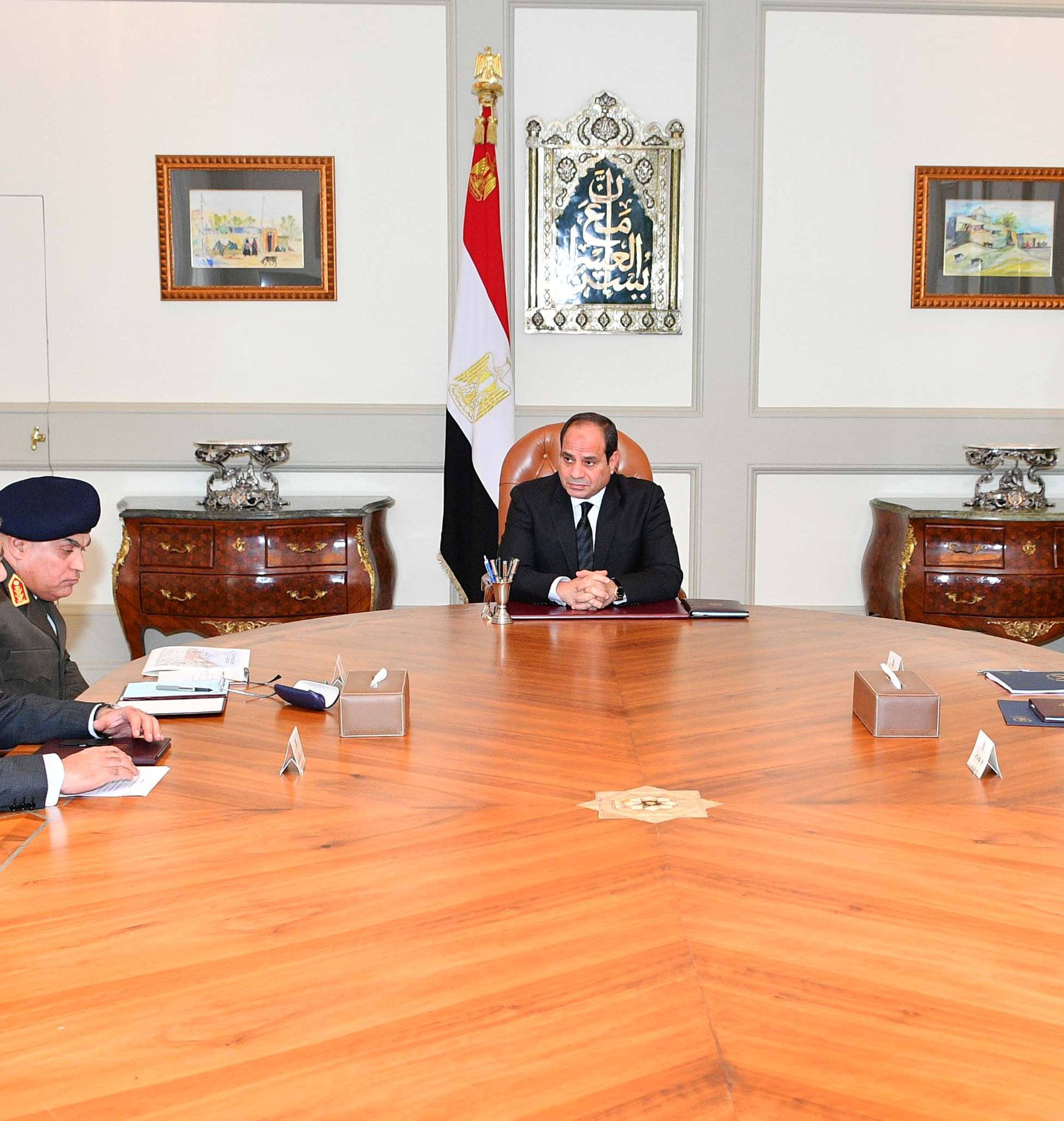 Egyptian President Abdel Fattah Al Sisi is seen during a meeting with government members on the attack in North Sinai, in Cairo