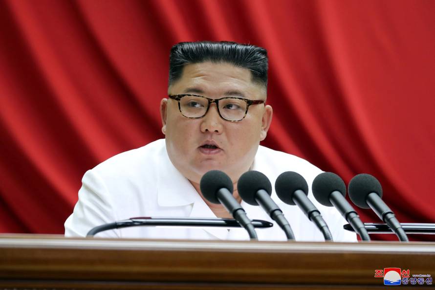 North Korean leader Kim Jong Un speaks during the 5th Plenary Meeting of the 7th Central Committee of the Workers' Party of Korea