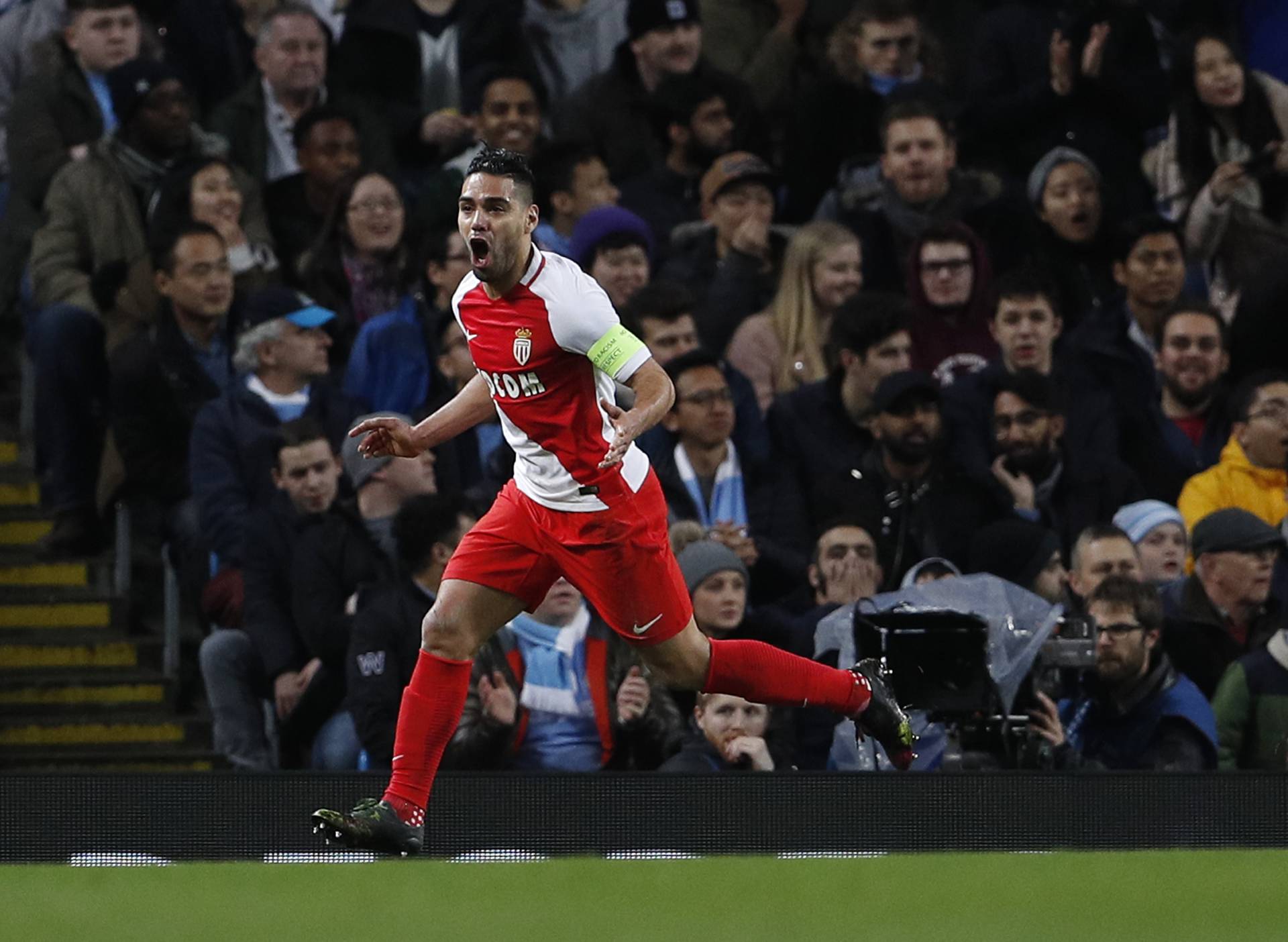 Monaco's Radamel Falcao celebrates scoring their first goal