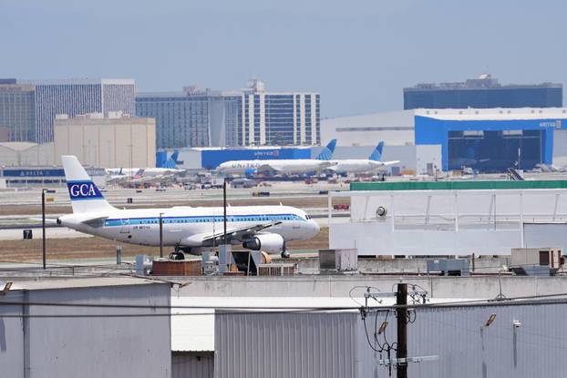 A plane carrying Iran's national football team arrives at Los Angeles International Airport (LAX) ahead of the team's first match during the FIFA World Cup 2026, in Los Angeles