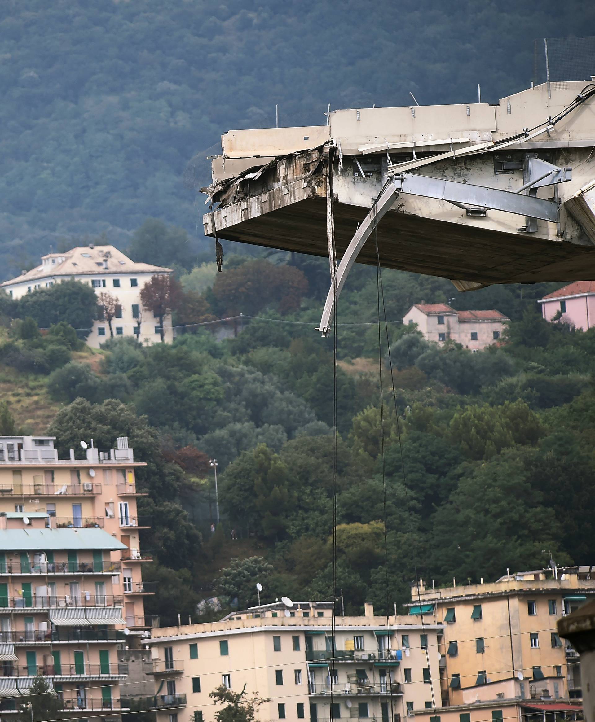 The collapsed Morandi Bridge is seen in the Italian port city of Genoa