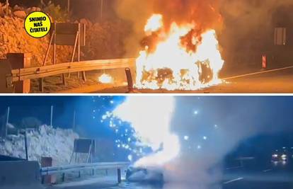 VIDEO Plamen progutao auto na Masleničkom mostu: 'Čulo su puno eksplozija, cijeli je izgorio'