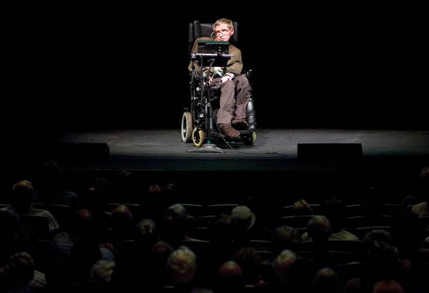 FILE PHOTO: Professor of mathematics at Cambridge University Stephen W. Hawking discusses theories on the origin of the universe in a talk in Berkeley