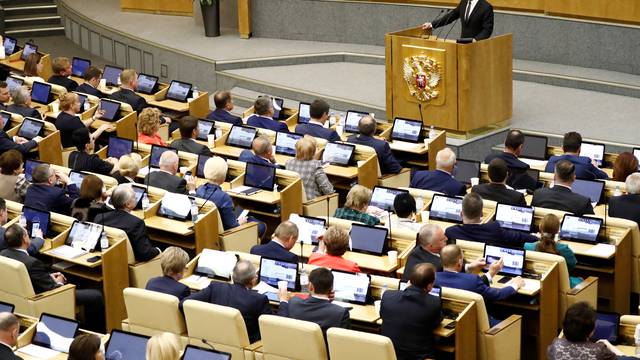 Russian Prime Minister Medvedev attends a session of the State Duma in Moscow