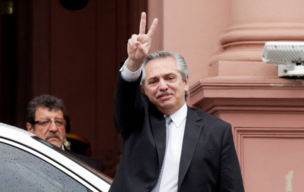 Argentina's President Mauricio Macri receives President-elect Alberto Fernandez at the presidential palace Casa Rosada in Buenos Aires