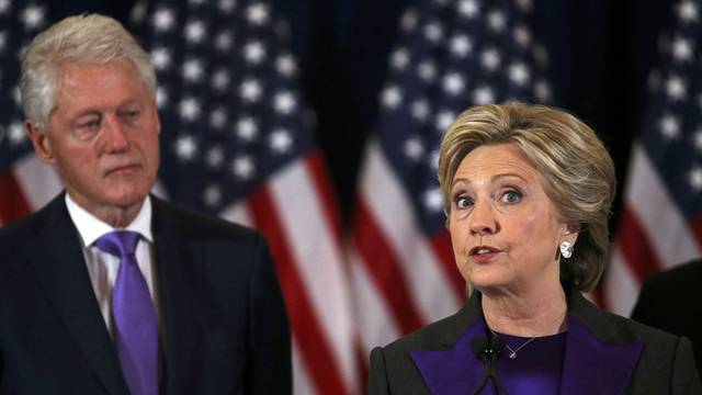 Hillary Clinton addresses her staff and supporters about the results of the U.S. election at a hotel in New York