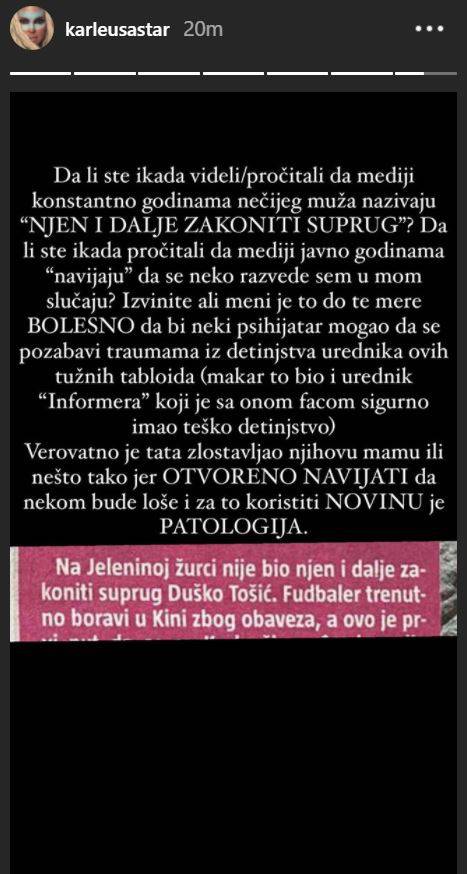 Karleuša je bijesna: 'Godinama navijaju da se razvedemo Duško i ja, to je do te mjere bolesno...'