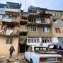 A view shows a damaged residential building in Nagorno-Karabakh