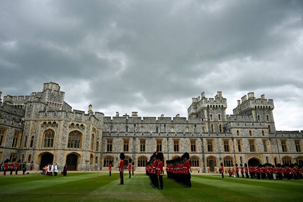 Ceremony where Britain's King Charles III presents New Colours to No 9 and No 12 Company The Irish Guards at Windsor Castle