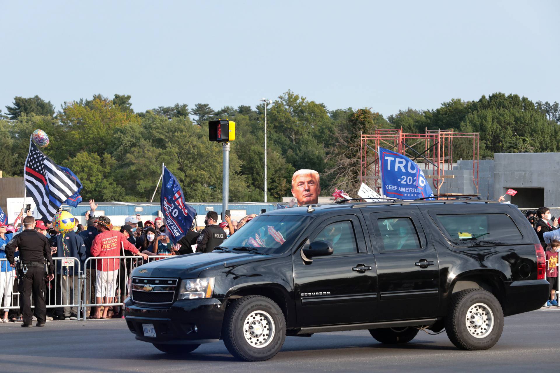 Supporters rally in support of U.S. President Donald Trump outside of Walter Reed National Military Medical Center