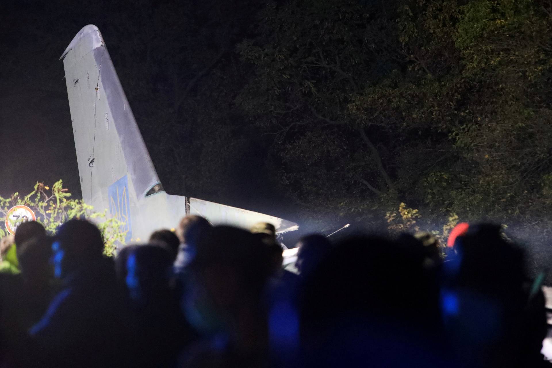 A wreckage of the Ukrainian military Antonov An-26 plane is seen after crashing outside of Chuhuiv town