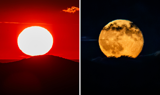 FOTO Prekrasna igra Sunca i Mjeseca iznad Splita očarala eksplozijom svih nijansi crvene